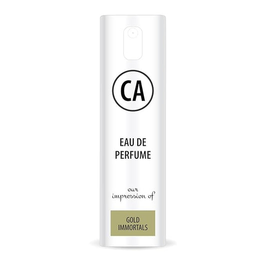 CA Perfume Impression of Gold Immortals Unisex Eau De Parfum Amber Floral Scent Long Lasting Unisex Fragrance Travel Size TSA Ready for Day and Night Wear 0.33 Fl Oz 10ml