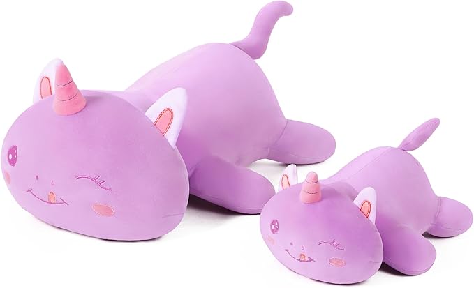 Unicorn Plush Pillow Cute and Soft Unicorn Cat Stuffed Animal Kawaii Plushie Toy Hugging Pillow Great Gift for Kids and Adult, 12",Purple