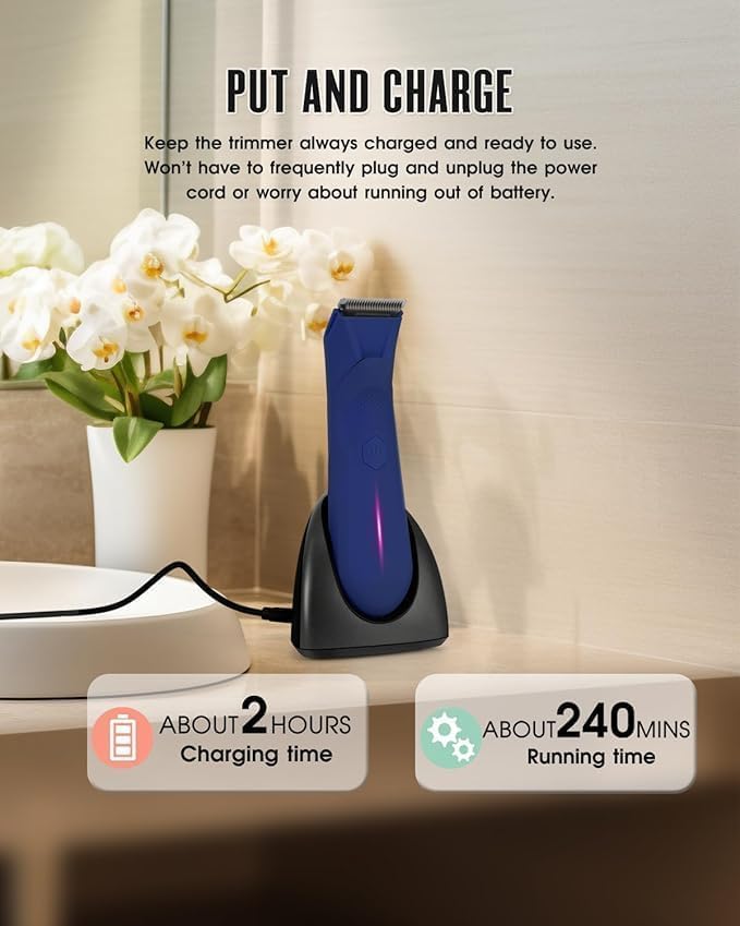 Manscape for Men, Groin Trimmer for Men and Women, Body Hair Trimmer and Ball Trimmer with Light, Pubic Hair Shaver, Manscaper Kit, 7 Precisions, Waterproof Wet/Dry Grooming (Dark Blue)