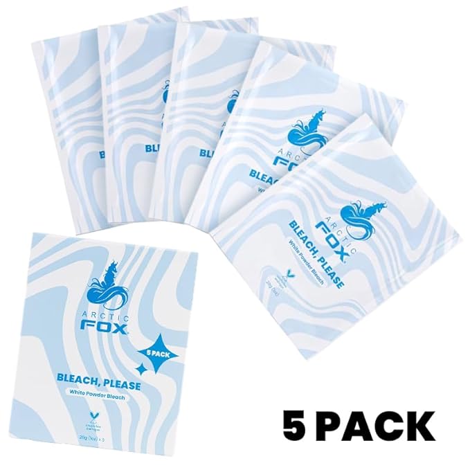 Arctic Fox Bleach Please Hair Lightener, White Powder Bleach, Ultra-Lightening Up to 9 Levels, Dust-Free, Vegan & Cruelty-Free, Fast-Acting, For Highlights & Balayage, 5 Pack Sachets, 1 oz Each