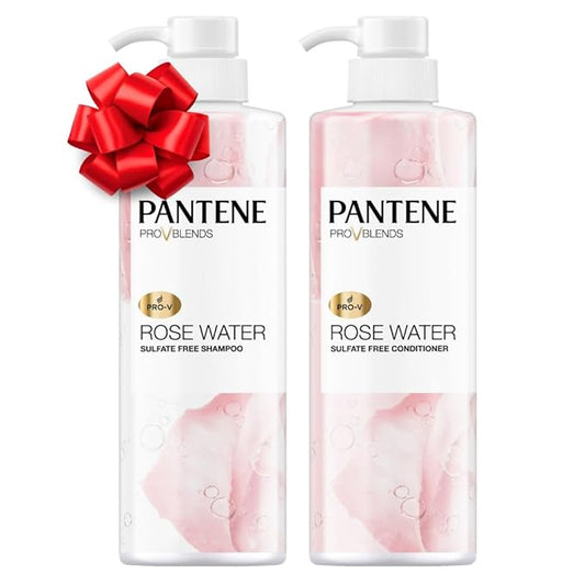 Pantene Sulfate Free Shampoo and Conditioner Set, Rose Water, Soothing and Moisturizing, Infused with Vitamin B5, for all Hair Types, Safe for Color Treated Hair, Pro-V Blend, 17.9 Fl Oz Each, 2 Pack