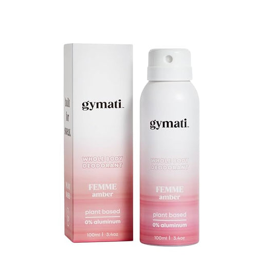 Gymati - Fitness Deodorant Spray for Women - Aluminum-Free - All Day Ultimate Odor Protection - Built For Sweat - Air-Powered - Vegan & Plant-Based - Made in USA - Femme - 3.4oz Travel Size