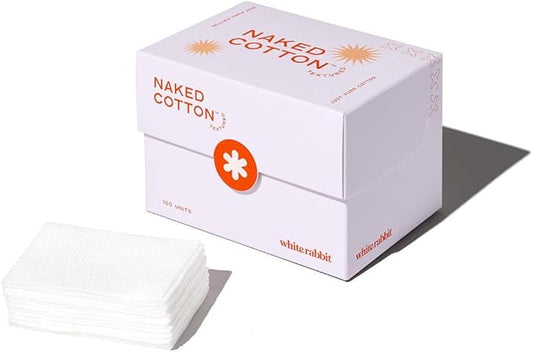 White Rabbit – Naked Cotton Textured – Unbleached Perforated Cotton Pads for Toner, Makeup Removal & Masks | Lint-Free, Exfoliating, Natural & Cruelty-Free | Korean Skin Care Product (100 Count)