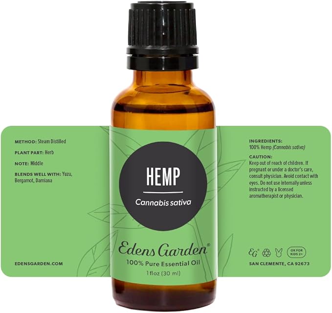 Edens Garden Hemp Essential Oil- 100% Pure Premium Grade, Undiluted, Natural, Therapeutic, Aromatherapy, The Best for Diffuser, Skin, Humidifiers, Kid Safe 30 ml (1 fl oz)