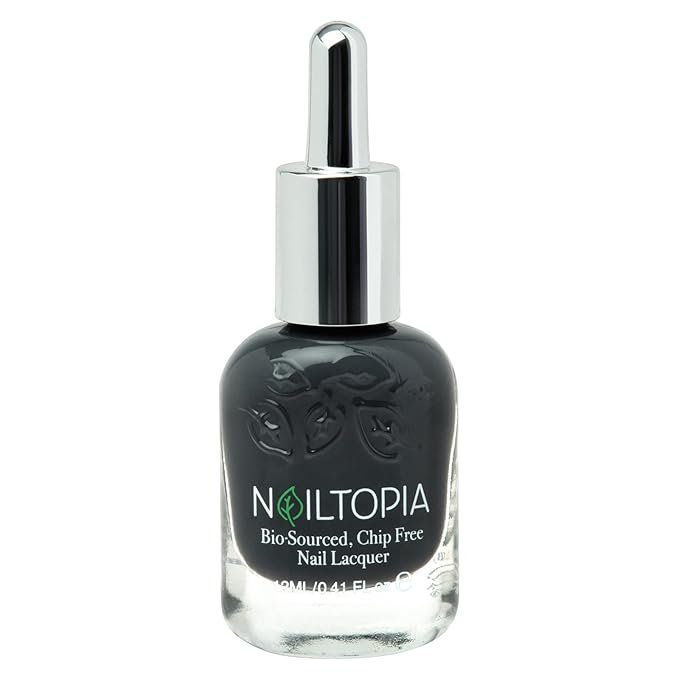 Nailtopia - Plant-Based Chip Free Nail Lacquer - Non Toxic, Bio-Sourced, Long-Lasting, Strengthening Polish - Back to Basics (Dark Grey) - 0.41oz