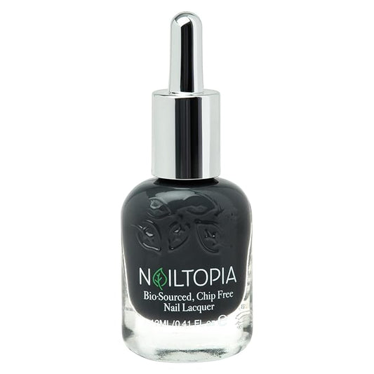 Nailtopia - Plant-Based Chip Free Nail Lacquer - Non Toxic, Bio-Sourced, Long-Lasting, Strengthening Polish - Back to Basics (Dark Grey) - 0.41oz