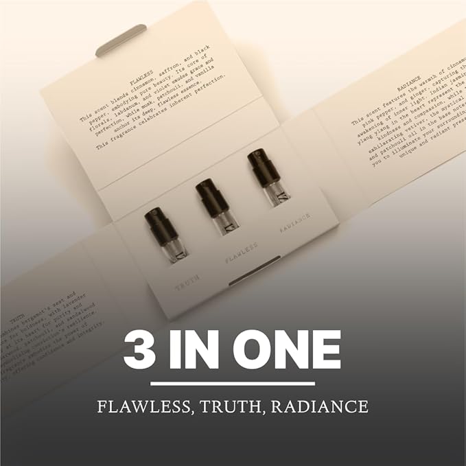 Discovery Trio Pack Eau de Parfum Set – 3 x 2ml Luxurious Fragrances for Men & Women, Includes Truth, Radiance, and Flawless, 22% Concentration, 8+ Hour Longevity, Day & Night Wear