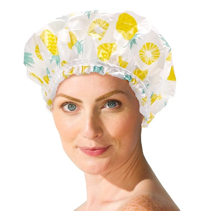 Reusable Vinyl Shower Cap & Bath Cap, Frosted PEVA Elastic Stretch Hem. Multi-Use Waterproof Stretchy Hair Cap for all Hair Lengths - Be A Fineapple Shower Cap for Women