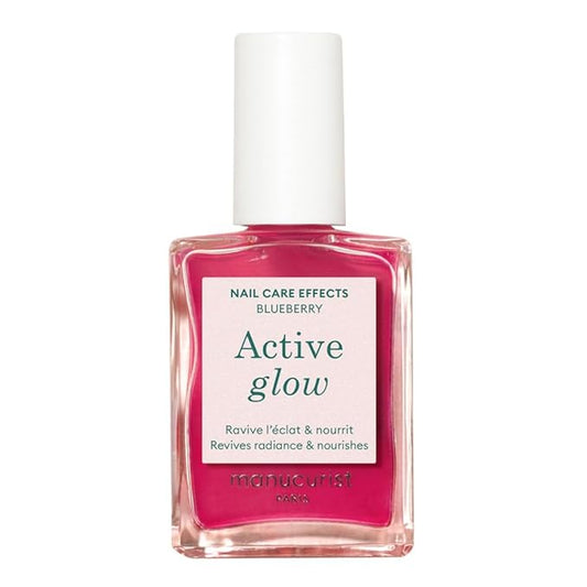 Manucurist Active Glow Blueberry All-in-One Perfecter Nail Polish & Care - No Lamp - Vegan & Made in France Ultra-Glowy Rose Mirror-Like Shine - Nail Concealer & Care - Plant-Based Ingredients