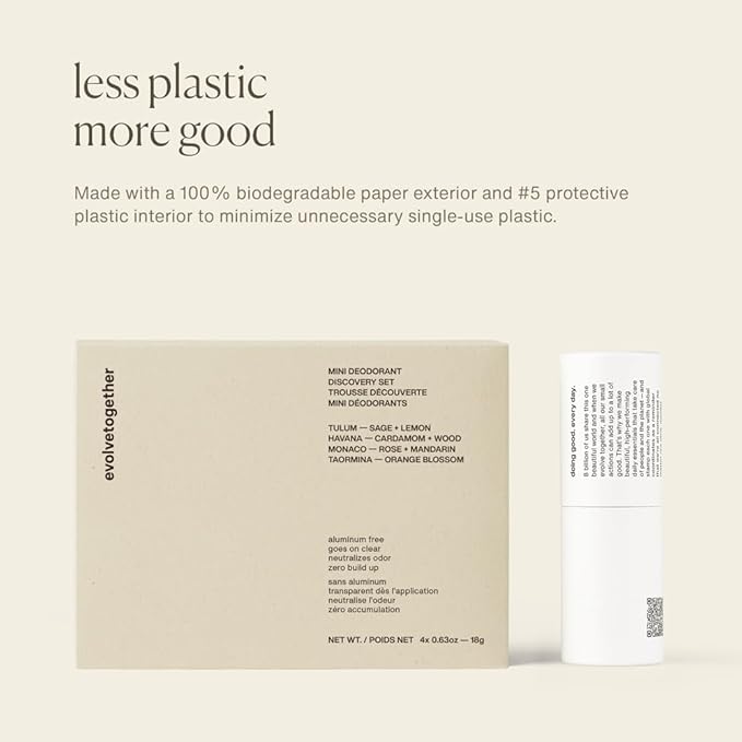 evolvetogether Aluminum Free Natural Deodorant for Women & Men | 4 Pack Travel Set | Neutralizes Odors, Soothes Skin | Vegan, Cruelty-Free, Baking Soda Free | Made in USA (Discovery)