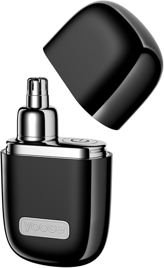 yoose Alloy Nose Hair Trimmer, Portable Nose Hair Trimmer for Men Women, Rechargeable, Washable Nose Trimmer, Detachable Head, Easy to Clean, Travel Size, Dual Edged Blades, Painless Trimming, Black