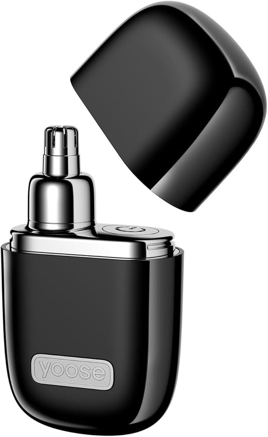 yoose Alloy Nose Hair Trimmer, Portable Nose Hair Trimmer for Men Women, Rechargeable, Washable Nose Trimmer, Detachable Head, Easy to Clean, Travel Size, Dual Edged Blades, Painless Trimming, Black