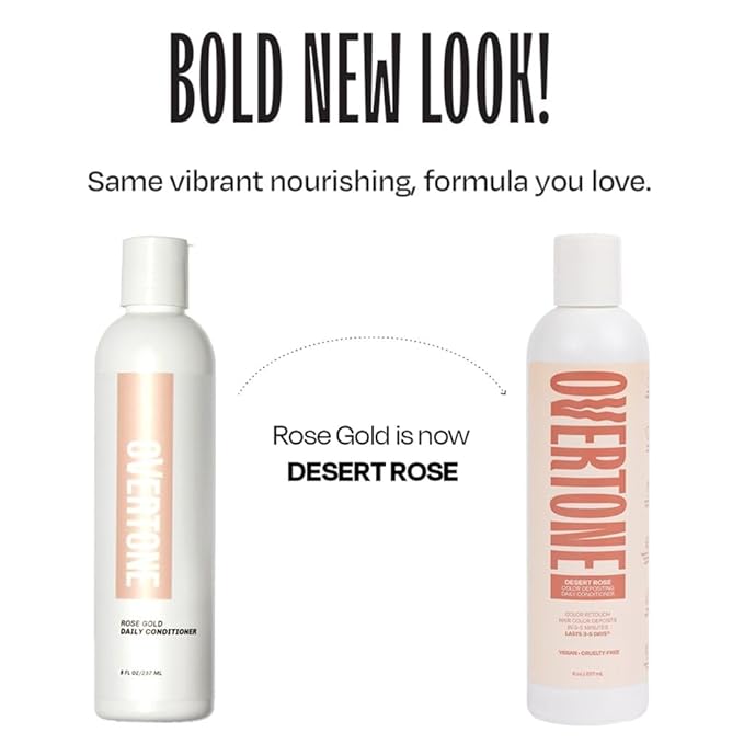 Overtone Daily Color Depositing Conditioner, Desert Rose, 8 oz, Hydrating, Damage-Free Temporary Hair Color for All Hair Types with Shea Butter & Coconut Oil, Vegan & Cruelty-Free