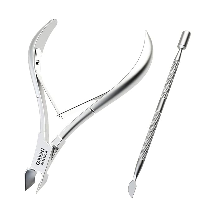Professional Cuticle Trimmer with Cuticle Pusher Nail Cuticle Remover Nipper Silver Stainless Steel Sharp Blades Manicure Tools with Double Spring Nail Care Pedicure Nail Tools Home Spa (Silver)