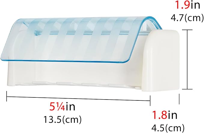 5 Slots Wall Mount Toothbrush Holder with Cover, Self Adhesive Toothbrush Storage Organizer for Shower, Toothbrush Hanger for Bathroom, Medicine Cabinet, Dorm(White + Blue)