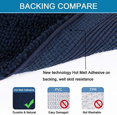 H.VERSAILTEX Bathroom Rugs Bath Rug Set 2 Piece Bathroom Contour Rug Toilet Mat Sets Non Slip Contour Bath Rug Ultra Thick Water Absorbent Striped Bath Mats Washable(47" x 17" Plus 20" x 20" U, Navy)