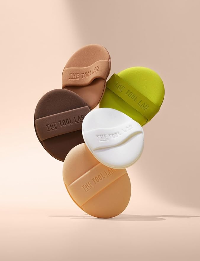 THE TOOL LAB Long-lasting Tension Puff (Glow type, Round) - Korean Olive Young Makeup Puff Sponge for Liquid Foundation Cushion Shading Blusher, 100% Pure Rubycell for Moisterizing Fitting - 2.1 inch