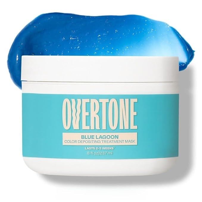 Overtone Semi Permanent Hair Color Conditioner, Blue Lagoon, 8 oz, Nourishing, Damage-Free, Color Depositing Mask for All Hair Types with Shea Butter & Coconut Oil, Vegan & Cruelty-Free