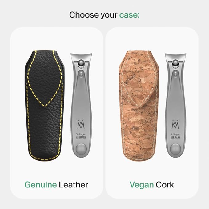 GERMANIKURE Professional Nail Clipper - FINOX Surgical Stainless Steel Manicure and Pedicure Tools in Cork Case- Ethically Made in Solingen Germany - Travel Size Nail Care