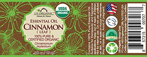 US Organic 100% Pure Cinnamon Leaf Essential Oil - USDA Certified Organic, Steam Distilled - W/Euro Dropper (More Size Variations Available) (15 ml / .5 fl oz)