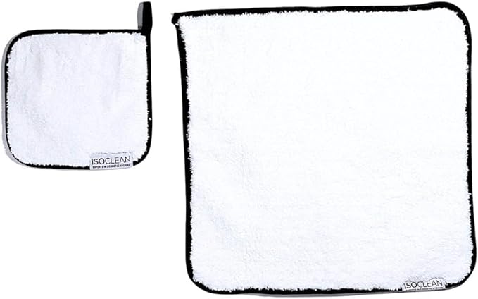 Isoclean Microfibre Towel - Absorbant Soft Fabric Towel for Makeup Brush Cleaning with Reinforced Edges, Machine Washable and Reusable for Delicate Makeup Brushes, 8x8 Inches, Small