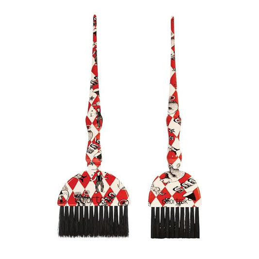 Colortrak Circus Collection King & Queen Size Wands (2 Pack) 1 Firm and 1 Feather Bristle Brush for Hair Color Application, Balayage, Blending, Touch ups and Highlighting, Red/White Diamond Print