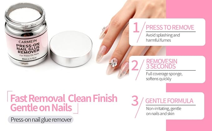 Press-On Nail Glue Remover, Professional Gentle Debonder, Home Salon Essential (2.71 Fl.Oz/80ml) - Limited Effect on Gel Nails