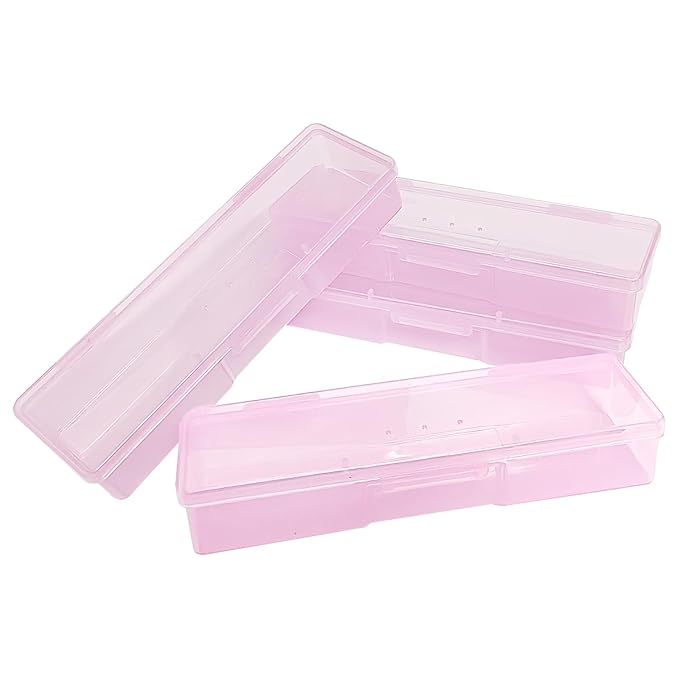 Plastic Nail Storage Manicure Tool Box, 4PCS Storage Personal Box Nail Implement Storage Box Organizer Case Box for Nail Art Pedicure Supply (Pink-4pcs, Small)