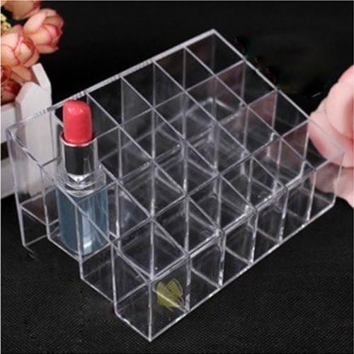 Transparent Cosmetic Makeup Organizer Clear 24 Lattices Lipsticks Cosmetic Lotion Makeup Organizer Storage Display Holder Stand (Pack of 2)