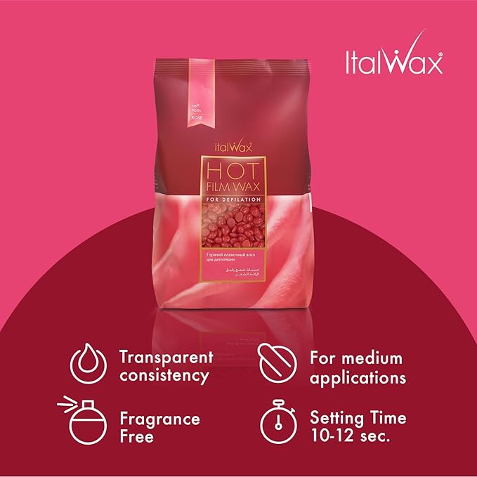 Italwax Rose - 500g / 1.1lb - Hard wax beads for hair removal - Natural formulation ideal for all skin type - Unscented - Recommended for Bikini Area and Armpits