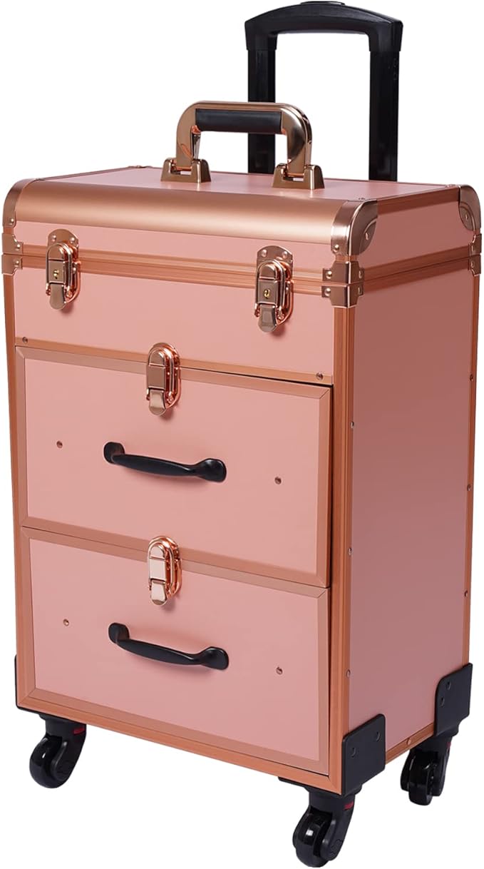 Cosmetic Train Case,Makeup Organizer Travel Case with Multiple Compartments,Rolling Makeup Case,Professional Makeup Case with Wheels for Make-up Artists,110.23Lbs Load-Bearing