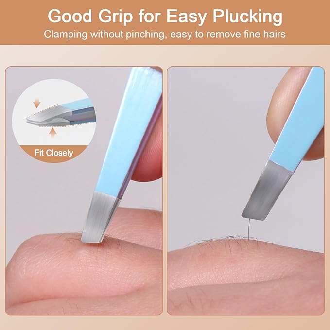 Eyebrow Tweezers Set for Women - 7 Pcs Professional Eyebrow Grooming Kit Stainless Steel Eyebrow Trim Kit with Curved Scissors for Ingrown Hair (Pink)