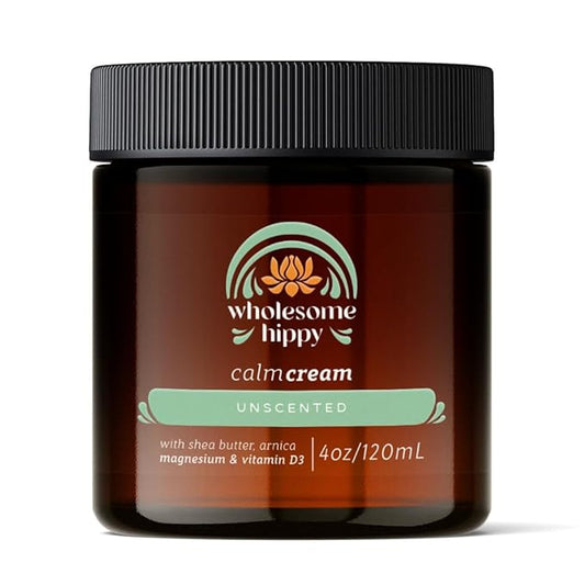 Wholesome Hippy Calm Cream – All Natural Body Butter with Magnesium, Vitamin D3, Shea, Arnica & Turmeric – Vegan Moisturizer for Sensitive Skin & Self-Care – 4oz