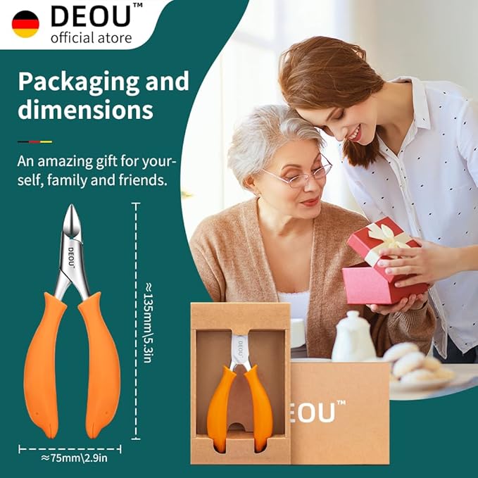 DEOU Podiatrist Toenail Clippers Ingrown Toenail Tools for Thick Nails and Inlaid Nails,Manicure and Pedicure Clippers,Heavy Duty Nail Clippers, Pedicure Tools (Orange)