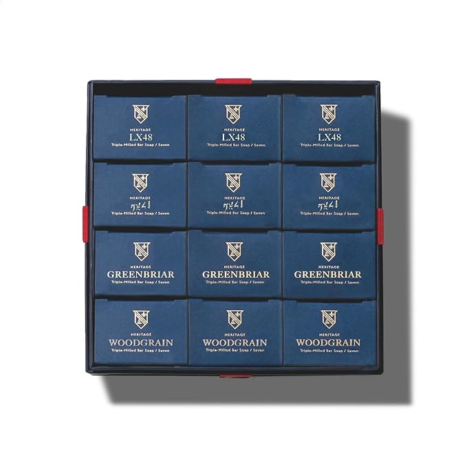 Caswell-Massey Natural Bar Soap for Men, Moisturizing Body Soap Bar for All Skin Types, Made with Essential Oils & Plant-Based Formula for Soft Skin, 4 Heritage Scents, 12 Bars x 5.8 oz Gift Set