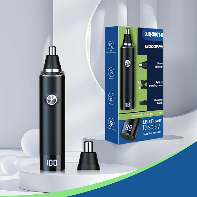 Ear and Nose Hair Trimmer for Men, 2025 Professional Painless USB Rechargeable Eyebrow & Facial Hair Trimmer, 13,000 RPM Precision Tool with Powerful Motor and Dual-Edge Blades, IPX7 Waterproof