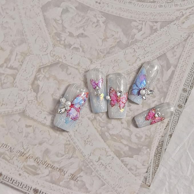 Butterfly Nail Art Stickers Decals Pink Butterfly 5D Embossed Nail Decals Shell Light Butterflies Nail Designs Adhesive Sticker Manicure Accessories for Women Girls DIY Nail Art Decorations Supplies