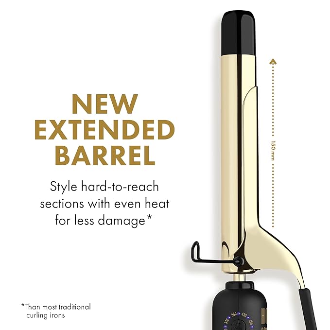 HOT TOOLS 24K Gold Professional 1" Extended Barrel Curling Iron with Clamp for Bouncy Curls - 24K Gold Technology for Long-Lasting Results & Longer Barrel for Easy Styling (Pack of 6)