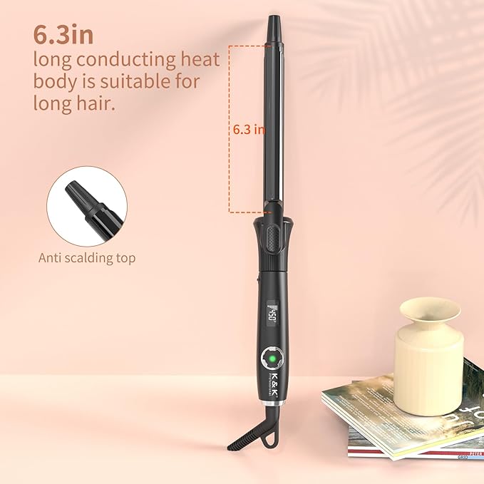 3/4 Inch Curling Iron with Clipped Tourmaline Ceramic Barrel Professional 0.75Inch Hair Curler up to 450°F Dual Voltage for Traveling 60 Mins Auto Off Suit for Different (Black, 0.75 Inch)