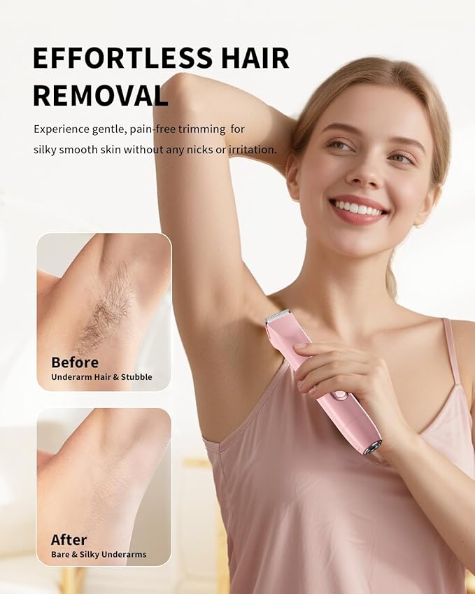 Ufree Bikini Trimmer Electric Razors for Women Dual Head, Pubic Body Hair Trimmer Electric Shaver for Face, Legs, Arm, Rechargeable Lady Shaver Waterproof, Summer Grooming Kit, Gifts for Her