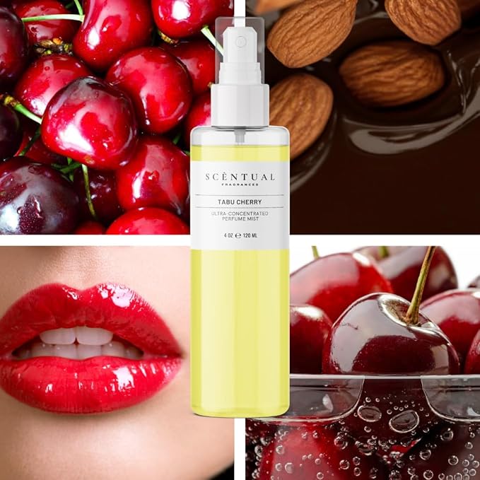 Ultra-Concentrated Hair & Body Perfume Mist, Long Lasting Women's Fragrance, Gourmand Perfumes for Women, Vegan and Cruelty Free (Tabu Cherry)
