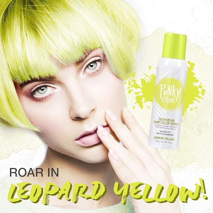 Punky Temporary Hair Color Spray – Leopard Yellow, Instant Vivid Temporary Hair Dye for Women, Wash Out, Hair-Color Spray, 3.5 oz, 2 Pack