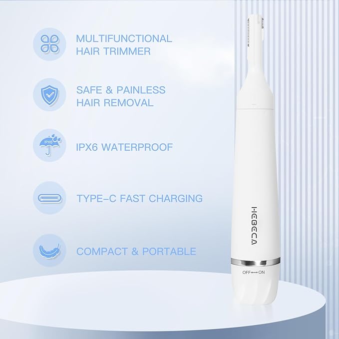 Ear Nose Hair Trimmer for Women, Eyebrow & Face Hair Trimmers, 3in1 Electric Facial Hair Trimmer, Waterproof & Rechargeable Women's Face Hair Remover Portable (White)