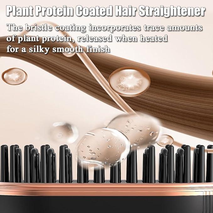 Mini Straightener Brush, Rechargeable Cordless Hair Straightener with 3-Temp Settings & Anti-Scald Shell, Fast Heating 30s Portable Hot Comb for Travel, Frizz Control for All Hair Types(Black)