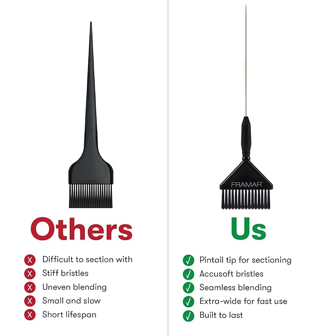 Framar Pin Tail Hair Color Brush Set - Hair Dye Brush Kit, Hair Coloring Brushes for Hair Stylist, Tint Brushes for Hair Color, Easy for Sectioning and Parting Hair - 2 Pack Black