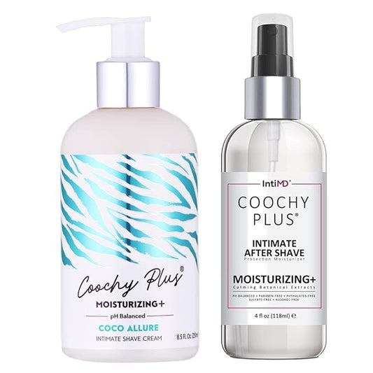 IntiMD Coochy Plus Intimate Shaving Complete Kit - Coco Allure & Organic After Shave Protection Soothing Moisturizer Mist - Antioxidant Formula Prevents Razor Burns, Itchiness & Ingrown Hair