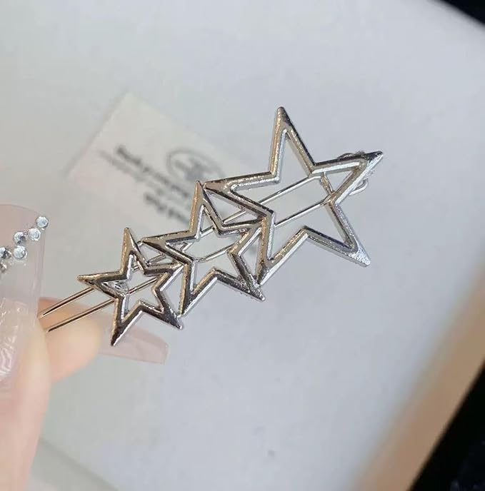 4Pcs Silver Hollow Star Hairpin Alloy Barrettes Hair Clips Hair Bangs Clip Hair Accessories For Woman Girls,Beauty and Personal Care