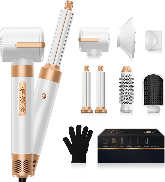 7 in One Blow Dryer Brush, Negative Ion Hair Dryer Brush Set Upgrade Hot Air Brush Air Styler Curling Wrap Air Curler, Curling Iron Hair Styling Tools As A Gift for Straight/Curl/Drying/Smoothing