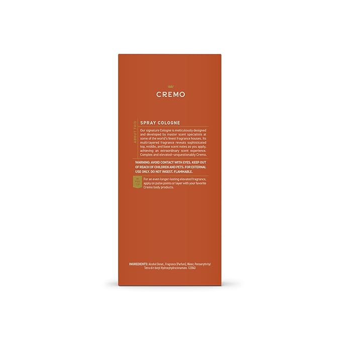 Cremo Cologne For Men - Golden Amber Mens Cologne Spray, A Combination of Red Currant, Pineapple, Ambergris and Moss, Multi-Layered Signature Men's Fragrances, 3.4 Fl Oz