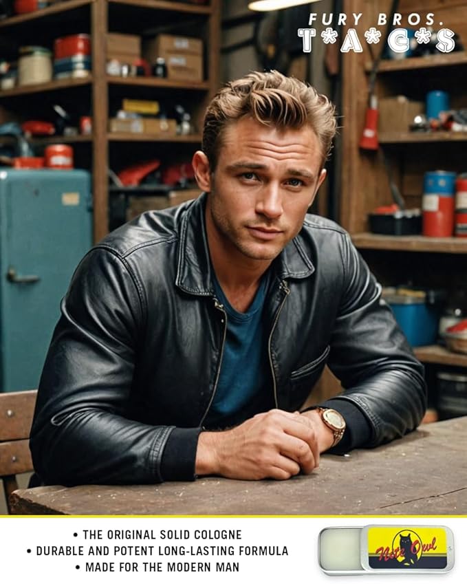 FURY BROS. TAGS Men’s Solid Cologne | Nite Owl | Lavender Vetiver Musk | Beeswax Grapeseed Oil Fragrance | Made in USA | Travel Size .25 oz